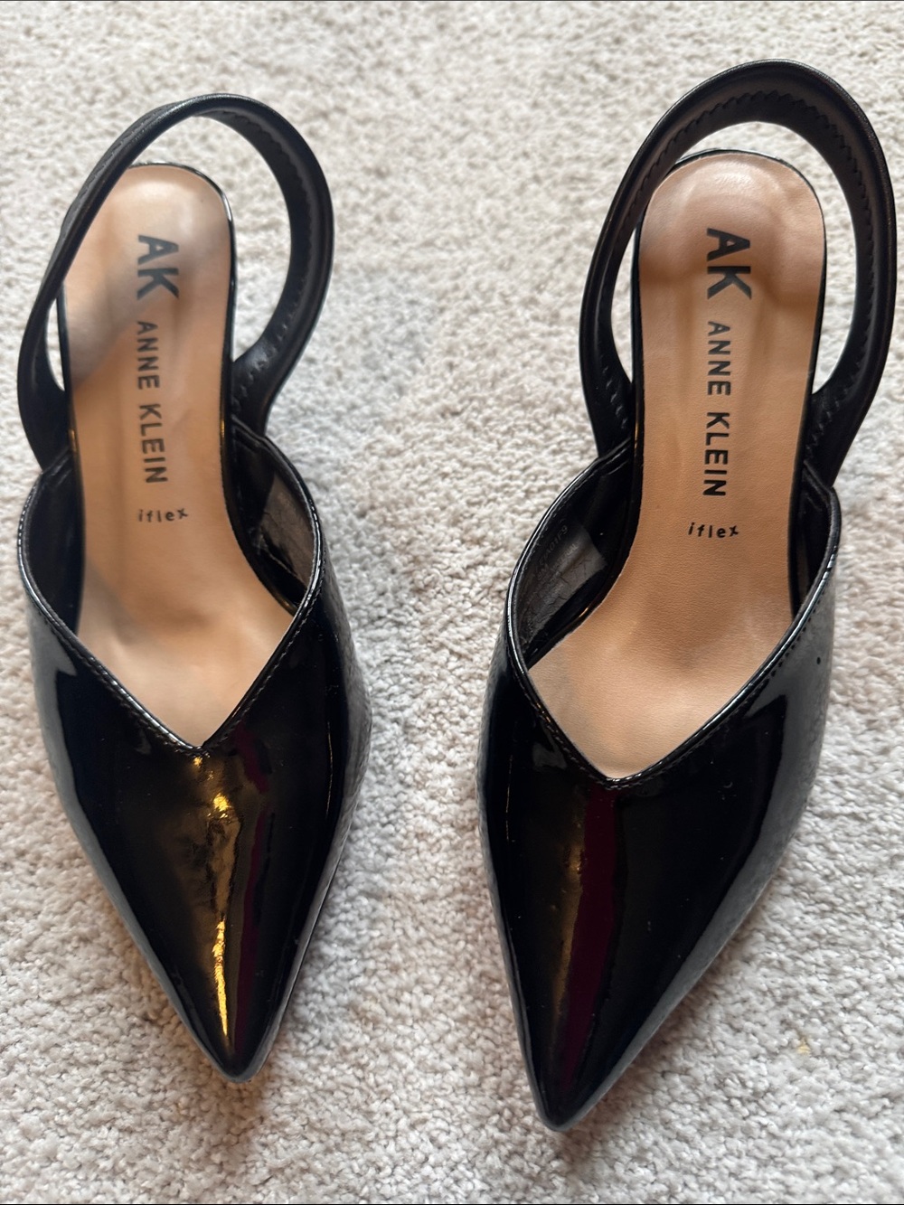 AK Anne Klein Black Patent Slingback Pointed-Toe Pumps